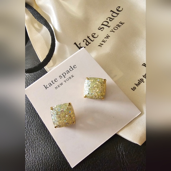 kate spade Jewelry - Kate Spade New York Opal Glitter Square Goldtone Stud Earrings NWT